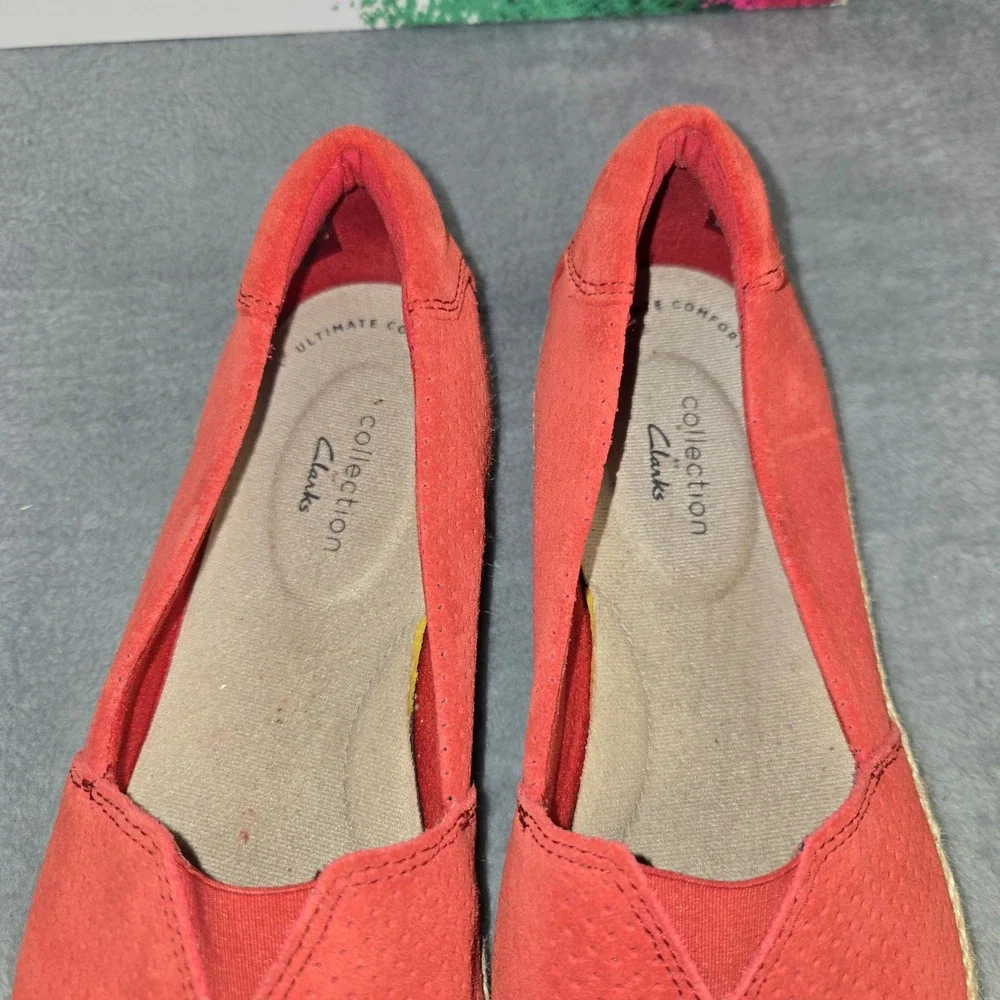 Clarks Collection Red Suede Perforated Espadrille Loafers Womens 7M 261509014045
